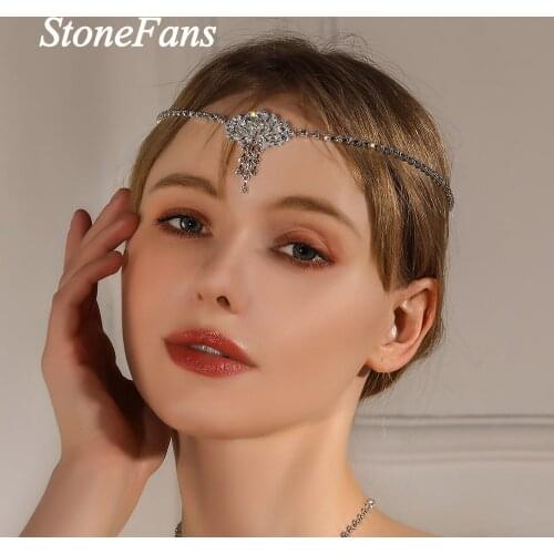 Stonefans Bohemian Vintage Zircon Crystal Forehead Chain Jewelry Headband Luxury Wedding Rhinestone Hair Chain Bridal Headpiece