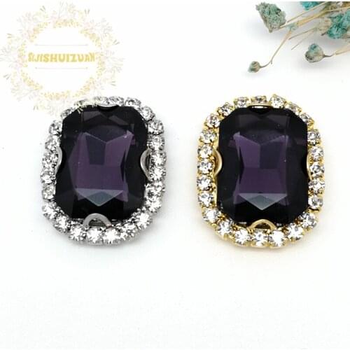 Deep Purple Rectangle Glass Crystal sew on rhinestones with Crystal buckle Diy wedding dress Mobile Accessories Free shipping