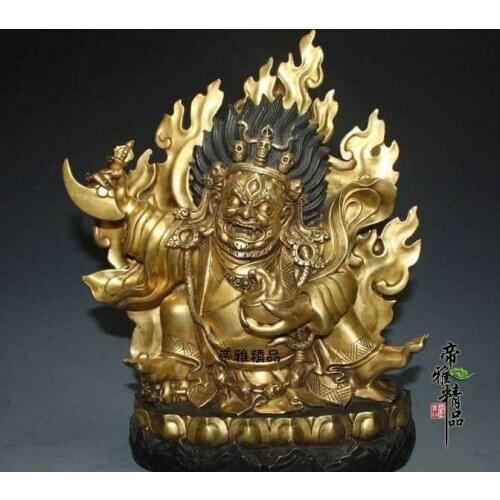 Tibet Buddhism Bronze Pure Copper 24K Gold Gild Mahakala Vajrapani Buddha Statue