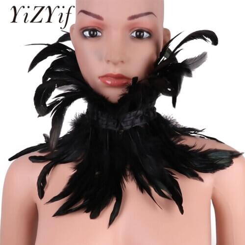 Victorian Gothic Natural Feather Collar Choker Shrug Shawl Shoulder Wrap Cape with Ribbon Ties for Costume Decoration Halloween