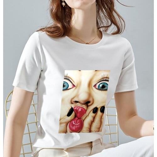 Womens T-shirt Womens Tops Basic Style Fashion European and American Comic Top Harajuku Korean Wave Shirt Top T-shirt Clothing