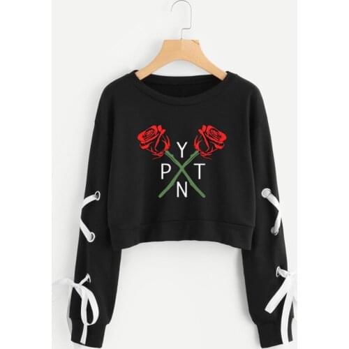 Net Celebrity Payton Moormeier Long Sleeve Openwork Bow-Knot Capless Hoodies Women Cotton Sweatshirt Sexy Crop Top