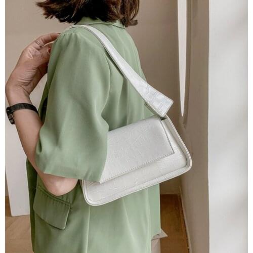 Mini Simple Stone Pattern PU Leather Shoulder Bags for Women 2021 New Baguette Crossbody Bag Luxury Designer Purses Handbags Hot