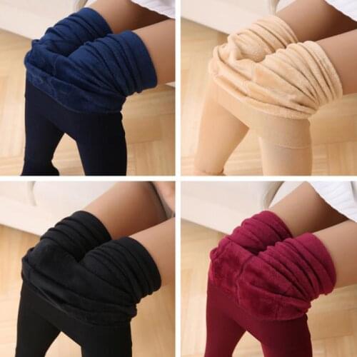 Women Autumn And Winter Plus Velvet Thick Warm Fleece Lined Leggings Pants Slim-fit Warm Pants