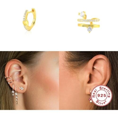 Aide Ear Cuffs For Unpierced Ears 925 Sterling Silver Clip Ear rings For Women Teens Geometry Bling CZ Zircon kolczyki damskie