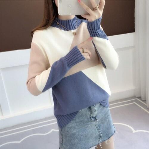 Half Turtleneck Sweater Pullover Women Plus Size Autumn Winter New Patchwork Long Sleeve Bottoming Shirt Pull Femme Ladies G779