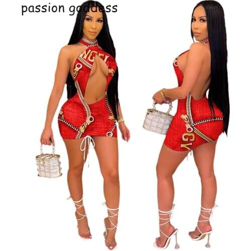 Plus Size New 2021 Summer Sexy Dresses Women Party Night Club Wear Short Dress Halter Backless Drawstring Skinny Mini Dress Red