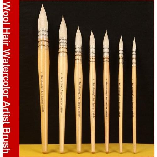 1pc Wool Hair Round Watercolor Paint Brush Wood Handle Professional Goat Hair Pointed Artist Painting Brush Art Supplies
