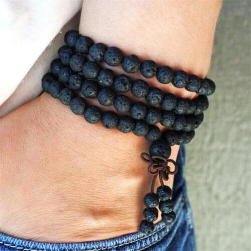 6mm Natural Lava Stone 108 Beads Handmade Tassel Necklace Chakra Mala Spirituality Spiritua Yoga Wristband