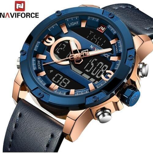 9097 NAVIFORCE Men Analog Digital Leather Sports Watches Mens Army Military Watch Clock Man Quartz Relogio Masculino 2018