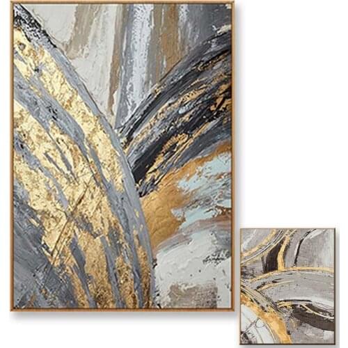 Abstract oil painting on cavnas wall art picture Hand drawn gold foil line landscape for living room sofa bedroom Hot sale hotel