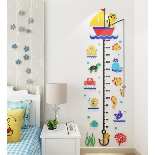 Acrylic 3D height sticker marine life 3d wall sticker childrens room cartoon baby measuring height wall sticker bedroom