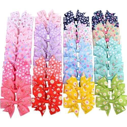 20Pcs/lot 3.2inch Print Flower Grosgrain Ribbon Hair Bows With For Kids Girls Handmade Bowknot Hair Accessories 039