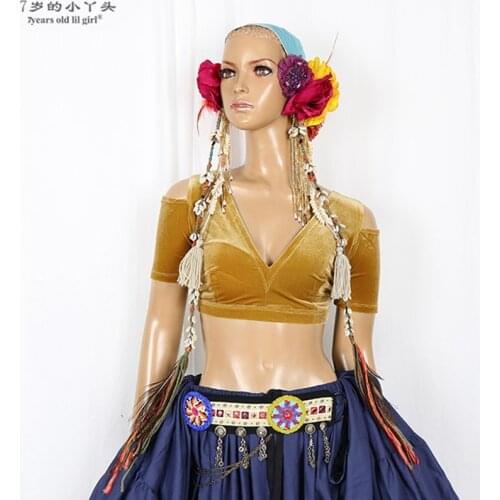 Tap Dance Velvet Fat Chance Tribal Choli Costume Short Drop Sleeve Top CJJ01
