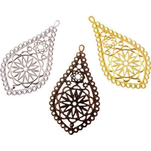 Free shipping 10Pcs Bronze Flower Filigree Wraps Connectors Metal Crafts Gift Decoration DIY 7.8x4.2cm