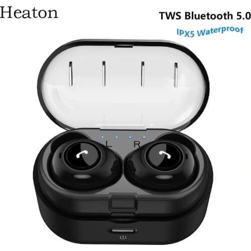 Heaton Wireless Bluetooth Earphone V5.0 with Mic Bass Earbuds Bluetooth Headsets Wireless Earphone with 450mAh Charging Box Tws