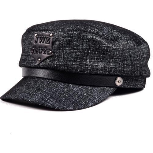 Novelty Man Real Leather Flat-Top Punk Rivet Letters Thin Hats Cowboy Baseball Caps Women British Style Navy Students Casquette