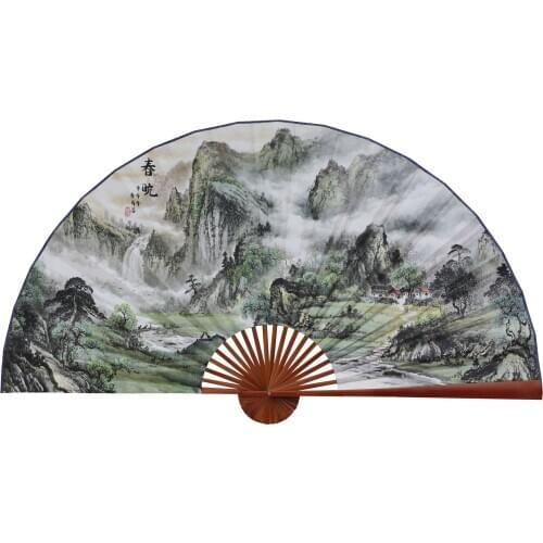 Large Folding Paper Fan Chinese Style Crafts Banboo Frame Background Decorative Fan Hanging Spring