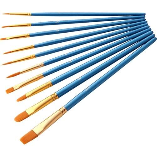 Artist Nylon Paint Brush Professional Watercolor Acrylic Wooden Handle Painting Brushes Art Supplies Stationery 10 pcs