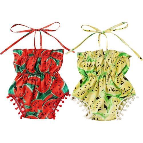 Summer Newborn Baby Girls Clothes Sleeveless Watermelon Print Halter Romper Jumpsuit One-Piece Toddler Infant Outfit Clothes