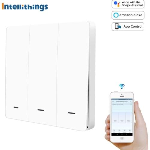 Intellithings Tuya WiFi Wall Light Switch No Neutral Wire Required 1 2 3 Gangs Physical Push Button Alexa Google Home Timer
