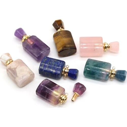 Natural Stone Lapis lazuli Vial Pendants Fluorite Perfume Bottle Jewelry Accessories for Handmade Women Necklace Crafts