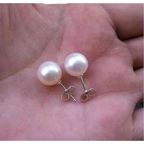 ONE PAIR 7-8MM SOUTH SEA GENUINE WHITE PEARL EARRING