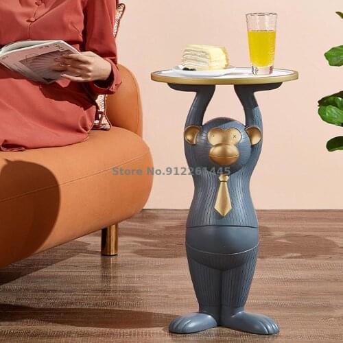 Office Cartoon Monkey Tea Table Round Household 2021 New High Sense Balcony Mini Two Person Small Tea Table