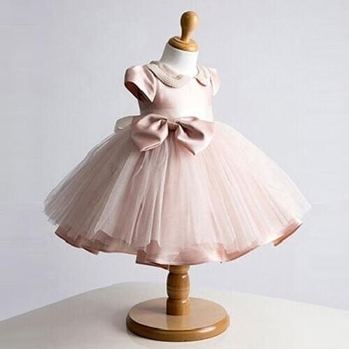 Real High Quality Dusty Pink Ball Gown Pearls Flower Girl Dresses 2019 Cap Sleeve Toddler baby Girls vestidos de comunion F37
