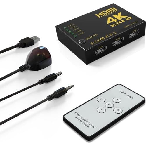 4K 2K 5in1 HDMI Cable Splitter HD 1080P Video Switcher Adapter 3 Input 1 Output Port HDMI Hub for Xbox PS4 DVD HDTV PC Laptop TV