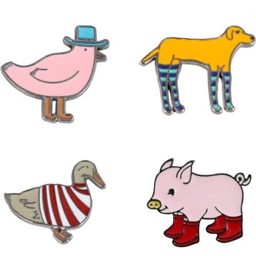 Cartoon Animals Lapel Pins Cute Pig And Chicken Enamel Badges Anime Brooches For Women Mini Hijab Pins Vintage Brooches Badges
