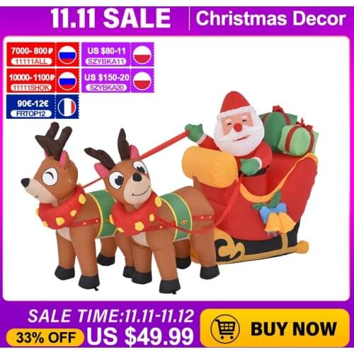 18W 5.9ft Christmas Inflatable Santa Reindeer Sleigh Outdoor Decor LED Lights Cute Fun Yard Lawn Christmas Decorations For Home