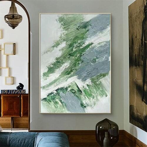 Hand-painted oil painting abstract creative green environmental protection theme canvas painting home decoration living room art