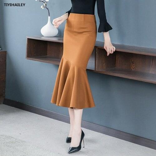 TIYIHAILEY Free Shipping 2021 High Waist Long Mid-calf Skirt Women S-3XL Mermaid Style Autumn And Winter Stretch Wool Warm Skirt