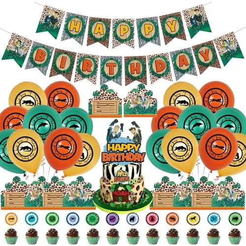 Wild Birthday Party Supplies, 1 Happy Birthday Banner, 1 Cake Top Hat, 12 Cake Top Hats, 12 Invitation Cards, 18 Latex Balloons
