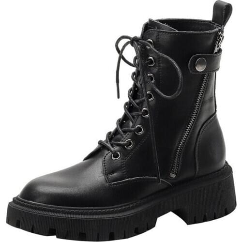 Spring New British Style Thick-Heeled Thin Boots Cross Strap Buckle Side Zipper Increased Short Boots Street Unisex Ankle Boots