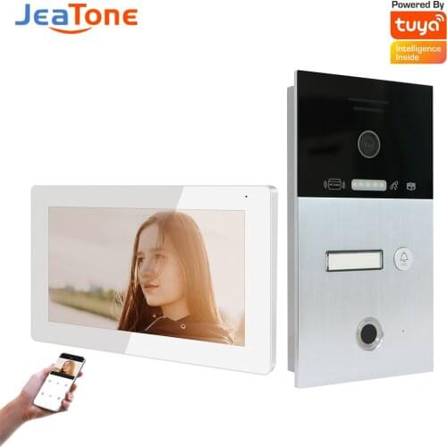 Jeatone Fingerprint Video Intercom System Apartments WiFi Video Doorbell Intercom Call Phone Card Unlcok 120°Wild Angle