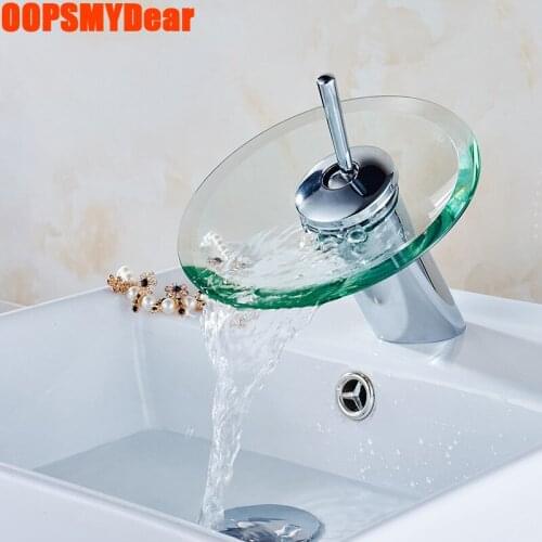 Waterfall Glass Faucet Bathroom Hot Cold Water Mixer Tap Basin Sink Deck Mounted Kraan Washbasin Chrome Copper Grifo Torneiras
