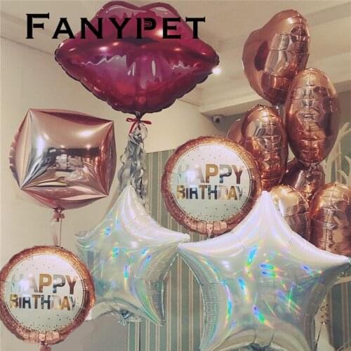 1set 24inch silver Laser Star 4D Rose Gold Heart Lip Foil Balloon for Wedding Favor Valentines Day Birthday Party Decoration