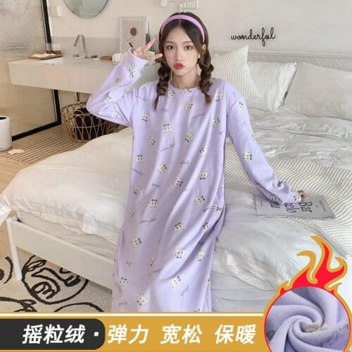 Night skirt ladies autumn and winter polar fleece warm loose large size comfortable leisure sleep Japanese and Korean purple paj