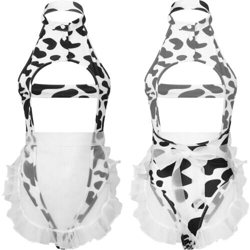 Womens Ladies Hot Parties Sexy Cow Cosplay Sexy Costumes Fancy Hollow Underwear Lingerie Bodycon Night Club Wear Catsuit