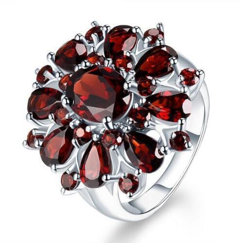 Natural Gemstone Black Garnet Wedding Ring Solid 925 Sterling Silver Flower Shape Fine Jewelry For Women Gift New