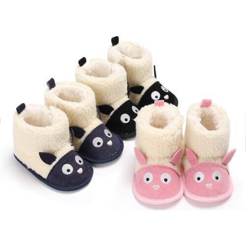 Winter childrens shoes 0-1 years old men and women baby plus velvet cartoon warm snow boots soft bottom baby toddler shoes