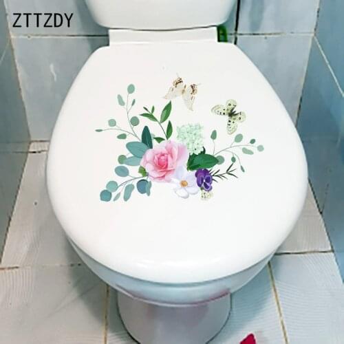 ZTTZDY 23.6×18..2CM Clear Rose Bouquet Butterflies Fashion Toilet Stickers Home Wall Decor Accessories T2-1537