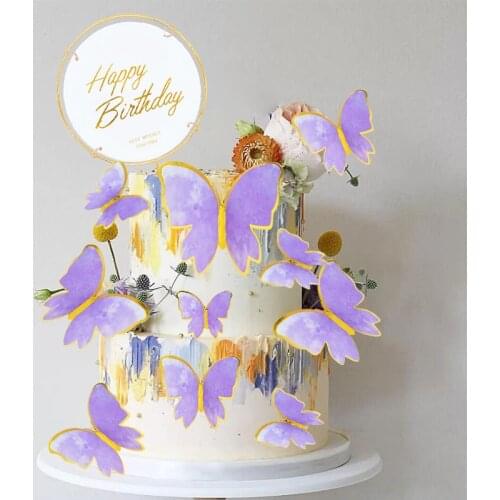 10pcs Pink Purple Butterfly Cake Toppers DIY Birthday Cupcake Insert Flags For Wedding Party Baby Shower Decoration Butterflies