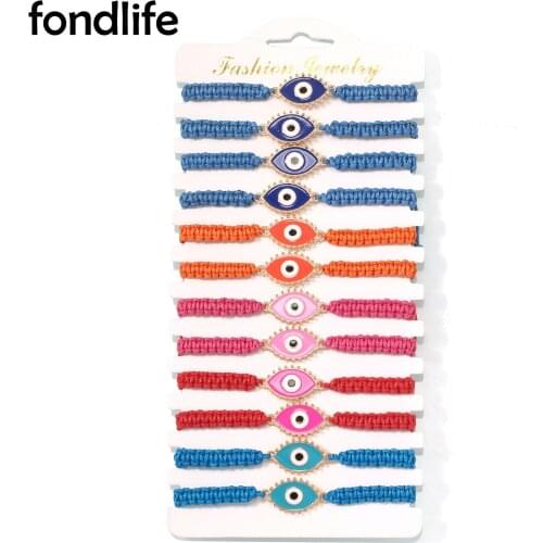 Zinc Alloy Evil Eye Eyelash Lucky Charm Macrame Bracelet 12pcs Wholesale Blue Pink Red Cord Braided Adjustable Jewelry Present