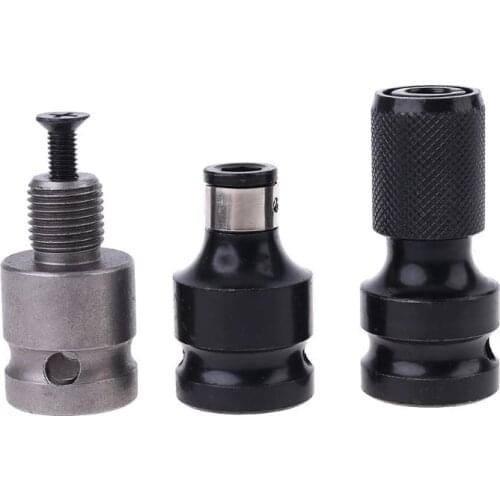 3Pcs Drill Chuck Adaptor With Screw 1/2" Square To 1/4" Hex Socket Adapter Converter For Impact Wrench