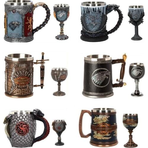3D Gothic Goblet Iron Throne Tankard Stainless Steel Resin Beer Mugs Skull Coffee Mug Wine Glass Cup Fathers Day Gift