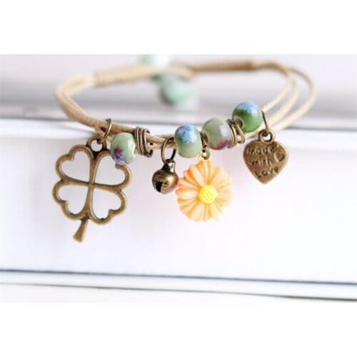 2021 New Style Retro Ethnic Style Bracelet Daisy Bracelet Porcelain Beads DIY Girls Jewelry Fashion Accessories