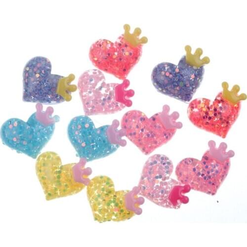 50pcs Clear Colorful Resin Heart With Crown Decoration Crafts Flatback Cabochon Embellishments For Scrapbooking Diy Accessories
